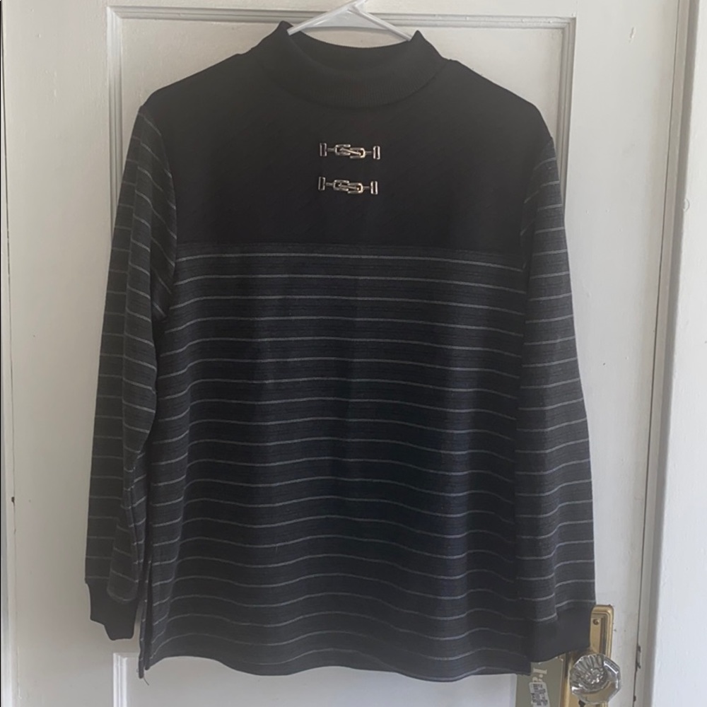 NWT RAFAEL women’s black gray small long sleeve top clasp accent Grandma retro